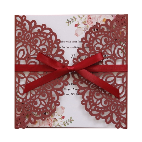 Laser Cut Wedding Invitations With Envelopes Pearlescent Paper Hollow Greeting Cards For Marriage Party Celebration European Style