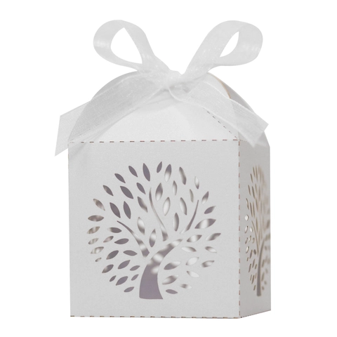 Lebensbaum Lasergeschnittene Hochzeit Süßigkeitenbox Perlglanzpapier Aushöhlen Geschenkbox Mit Satinband Für Party Bankett Gäste Gastgeschenkbox Elegantes Dekor