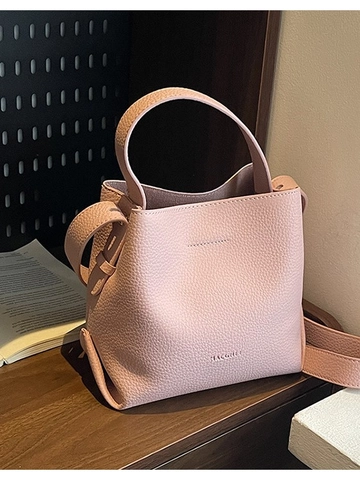 Women's Lychee Pattern PU Leather Bucket Bag Minimalist Shoulder Crossbody Handbag Fashion Versatile Top Handle Satchel Bag