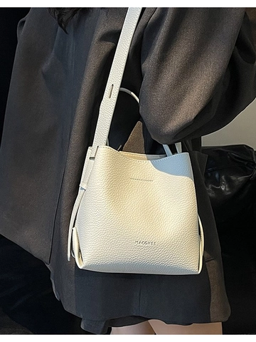 Women's Lychee Pattern PU Leather Bucket Bag Minimalist Shoulder Crossbody Handbag Fashion Versatile Top Handle Satchel Bag