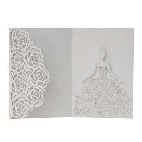 Laser Cut Wedding Invitation Covers Pearlescent Paper Rose Flower Bride Silhouette Hollow Greeting Cards For Marriage Party