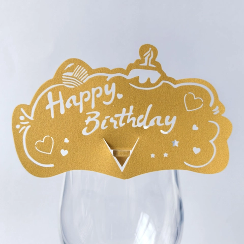 Happy Birthday Cup Place Cards Pearl Paper Hollow Out Laser Cut Cup Border Cards Birthday Party Table Decorations