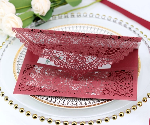 Laser Cut Wedding Invitation Cards With Envelopes RSVP Inner Sheets Elegant Lace Hollow Out Marriage Party Greeting Card