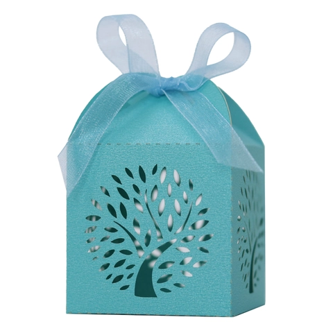 Lebensbaum Lasergeschnittene Hochzeit Süßigkeitenbox Perlglanzpapier Aushöhlen Geschenkbox Mit Satinband Für Party Bankett Gäste Gastgeschenkbox Elegantes Dekor