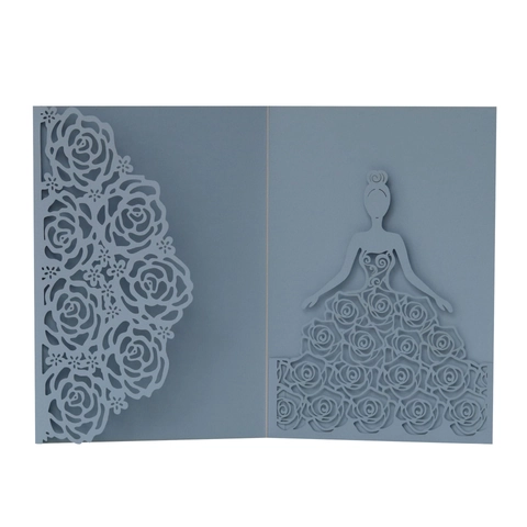 Laser Cut Wedding Invitation Covers Pearlescent Paper Rose Flower Bride Silhouette Hollow Greeting Cards For Marriage Party