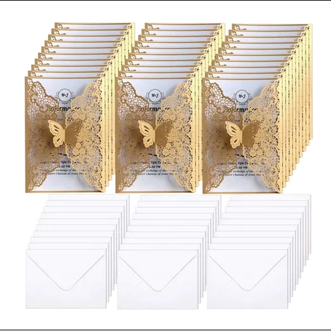 Juego de Invitaciones de Boda de Mariposa de Corte Láser Papel Perlado Elegantes Tarjetas de Invitación para Matrimonio Bautizo Fiesta Con Sobres