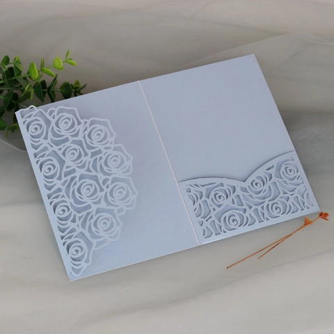 Couverture de Carte d'Invitation de Mariage Rose Découpée au Laser Papier Perlé Poche d'Invitation en Dentelle Creuse pour Banquet de Mariage Fête