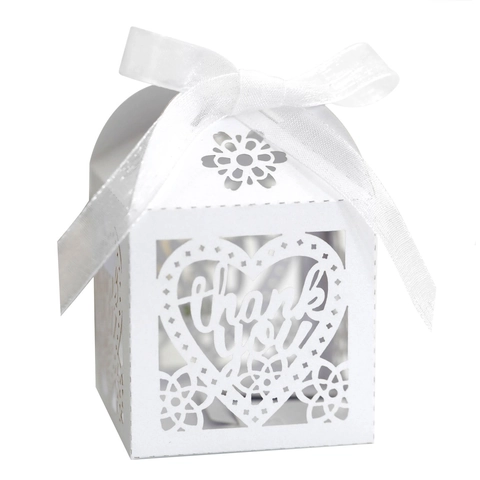 Laser Cut Heart Candy Box Hollow Paper Favor Boxes With Ribbon Thank You Gift Box For Wedding Party Favor Supplies Decor
