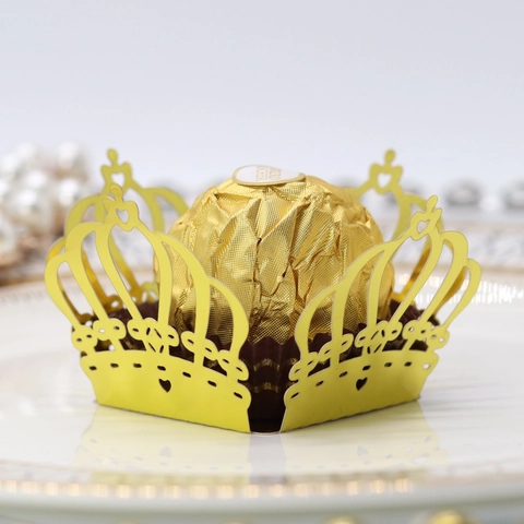 Laser Cut Crown Chocolate Wrapper Mirror Paper Candy Box For Wedding Birthday Party Table Decoration Favor Ornament