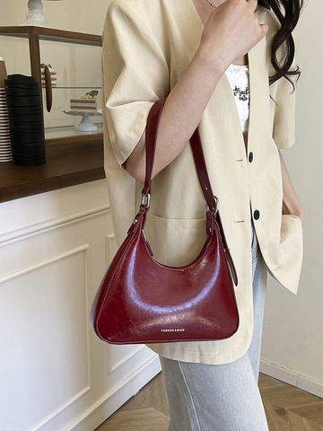 Mode PU Leder Unterarmtasche Für Damen Minimalistische Hobo Schultertasche Mit Verstellbarem Riemen Plissee Einfarbige Handtasche