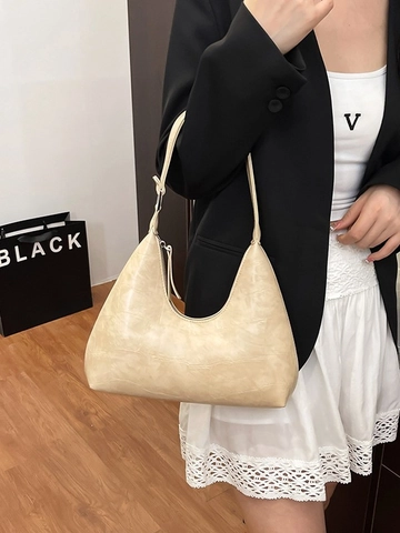 Women Fashion PU Leather Crocodile Pattern Hobo Bag Vintage Large Capacity Underarm Shoulder Bag Commuter Half Moon Bag