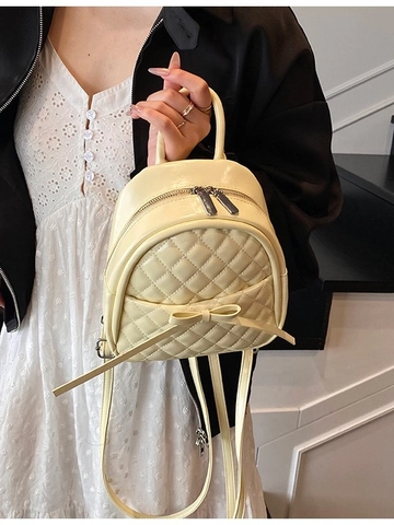 Damen Mode Rautenmuster Gesteppt PU Leder Mini Rucksack Elegant Schleife Deko Eimer Tasche Koreanischer Stil Kleiner Rucksack