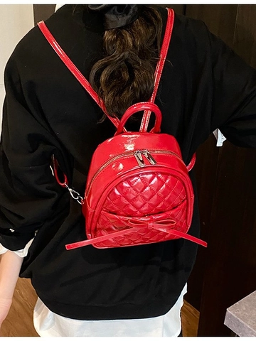 Damen Mode Rautenmuster Gesteppt PU Leder Mini Rucksack Elegant Schleife Deko Eimer Tasche Koreanischer Stil Kleiner Rucksack