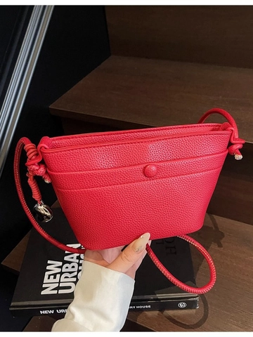 Borsa a Secchiello da Donna in Pelle PU con Trama Litchi Semplice Moda Tracolla a Nodo Borsa a Tracolla con Ciondolo a Cuore in Metallo