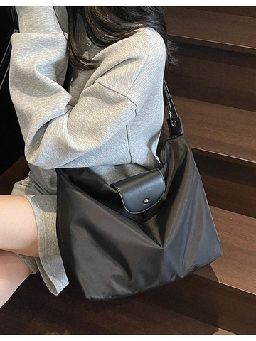 Große Kapazität Oxford Gewebe Tragetasche Damen Minimalistisch Lässig Nylon Schulter Umhängetasche Leder Patchwork Tasche