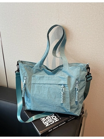 Solid Color Large Capacity Tote Bag Canvas Multi Pocket Shoulder Bag Lightweight Commuter Crossbody Bag Women Daily Handbag