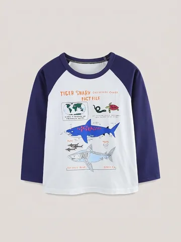 Αγόρια Καρχαρίας Infographic Raglan Μακρυμάνικο T-Shirt Βαμβακερό Casual Τυπωτό Στρογγυλή Λαιμόκοψη Πουλόβερ Top