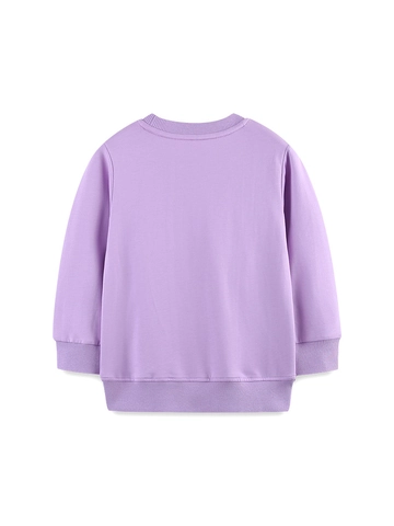 Felpa a Maniche Lunghe in Cotone per Bambine Viola Pullover con Ricamo Riccio Girocollo Top Casual Autunnale per Bambini