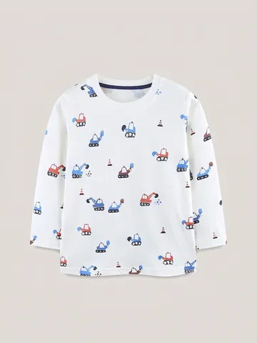 Maglietta in Cotone a Maniche Lunghe da Ragazzo Stampa Escavatore dei Cartoni Animati Casual Autunno Pullover per Bambini