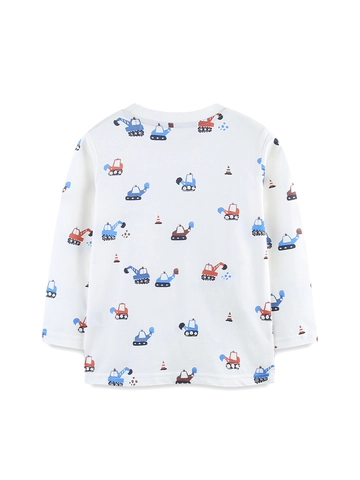 Maglietta in Cotone a Maniche Lunghe da Ragazzo Stampa Escavatore dei Cartoni Animati Casual Autunno Pullover per Bambini