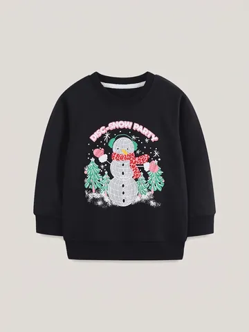 Mädchen Weihnachten Baumwolle Sweatshirt Schneemann Disco Party Druck Rundhals Langarm Pullover Herbst Casual Holiday Top