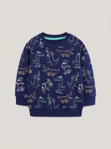 Jungen Cartoon Krokodil Druck Sweatshirt 100 Prozent Baumwolle Langarm Lässiger Pullover Top Für Kleinkinder Rundhals Herbst