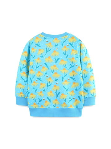Kids Girls Autumn Cotton Knit Long Sleeve Sweatshirt Fashion Daisy Floral Bee Print Pullover Top Casual Crewneck Base Shirt