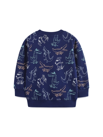 Jungen Cartoon Krokodil Druck Sweatshirt 100 Prozent Baumwolle Langarm Lässiger Pullover Top Für Kleinkinder Rundhals Herbst