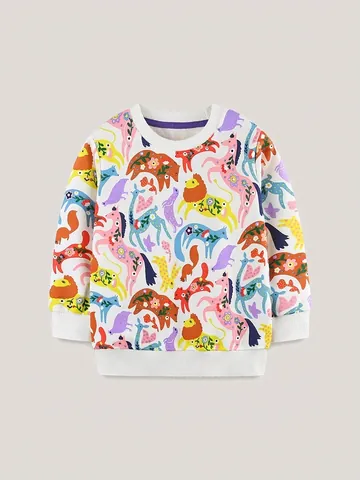 Felpa Casual da Ragazza in Cotone con Stampa Animale Girocollo Top a Maniche Lunghe per Bambini Moda Autunnale Sportiva