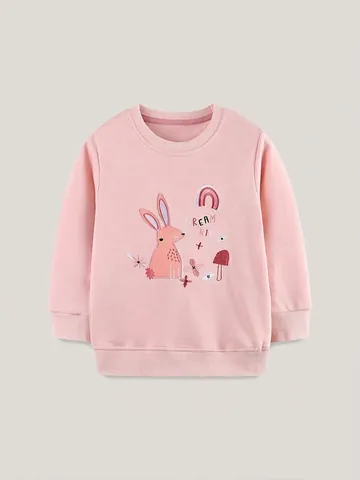Sweat-shirt en Coton Brodé Lapin pour Filles Pull à Manches Longues Automne Sportif Décontracté Rose Dream Big