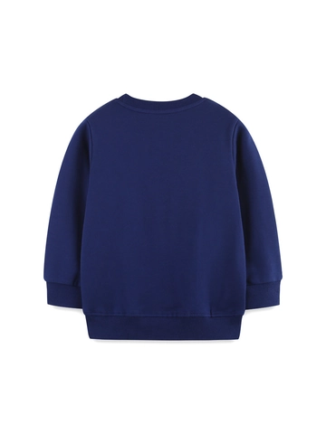 Sweat-shirt Brodée de Noël pour Enfants 100% Coton Manches Longues Pull Bleu Marine Tracteur Renne Père Noël Hauts