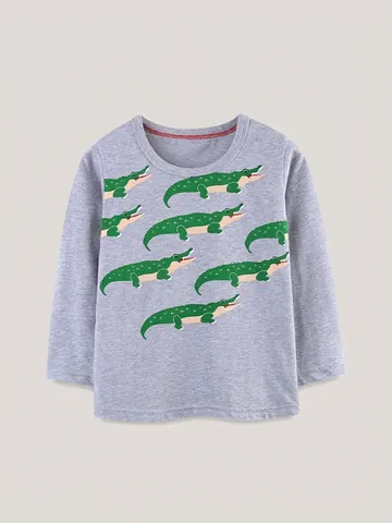 Maglietta da Ragazzo Casual in Cotone a Maniche Lunghe Con Stampa a Cartone Animato di Dinosauro Girocollo Morbido Autunno Primavera