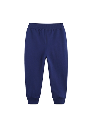 Jungen Baumwolle Jogginghose Mit Cartoon Kranich Stickerei Kleinkinder Kinder Marineblau Lässige Joggerhose Elastische Taille