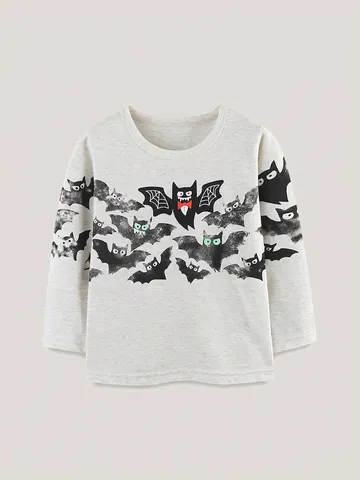 T-shirt a Maniche Lunghe per Bambini di Halloween Stampa Pipistrello Girocollo in Cotone Top per Ragazzi Ragazze