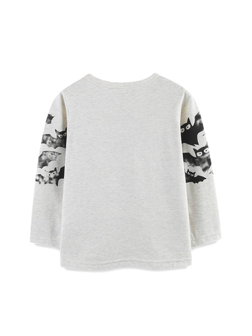 T-shirt a Maniche Lunghe per Bambini di Halloween Stampa Pipistrello Girocollo in Cotone Top per Ragazzi Ragazze