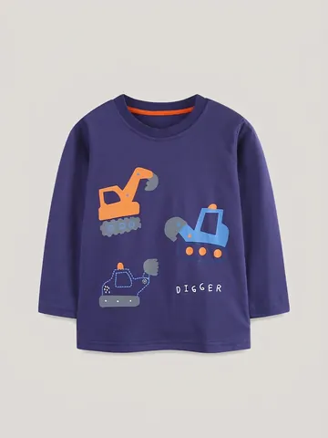 Maglietta da Ragazzo Casual in Cotone a Maniche Lunghe con Stampa di Escavatori del Fumetto per Bambini Traspirante per Scuola