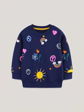 Sudadera de Algodón con Estampado de Dibujos Animados para Niñas Manga Larga Pulóver Cuello Redondo Otoño Casual Kids Hoodie