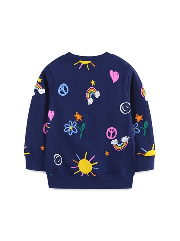 Sudadera de Algodón con Estampado de Dibujos Animados para Niñas Manga Larga Pulóver Cuello Redondo Otoño Casual Kids Hoodie