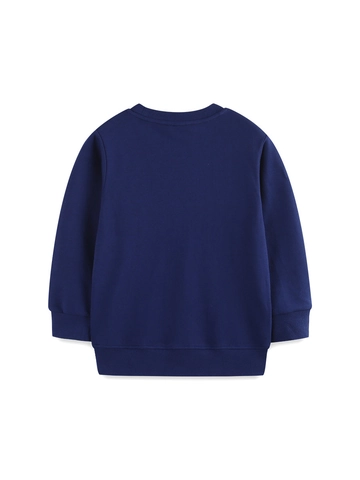 Felpa da Ragazzo Blu Notte con Stampa Razzo Spaziale a Maniche Lunghe in Cotone Casual Girocollo Pullover per Bambini