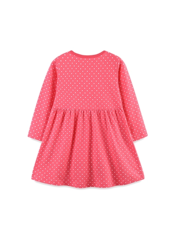 Mädchen Langarm Baumwollkleid Punktmuster Süßer Prinzessinnen-Stil Welpen-Stickerei Herbst Rundhals Magenta Kinderbekleidung