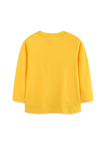 Maglietta a Maniche Lunghe in Cotone per Ragazzi Giallo Brillante con Stampa Escavatore Girocollo Casual Bambini
