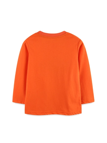 Jungen Langarm Baumwolle T-Shirt Mode Cartoon Bagger Druck Herbst Kinder Base Layer Top Orange Lässige Kleidung