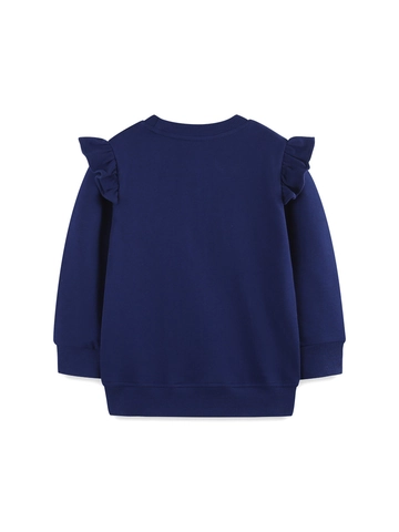 Mädchen Casual Baumwolle Regenbogen Bestickt Sweatshirt Rüschen Schulter Langarm Dunkelblau Kinder Herbst Pullover Tops