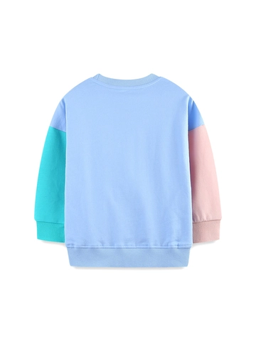 Sudadera de Algodón con Bloques de Color para Niña Estilo Occidental Bordado de Mariquita de Dibujos Animados Cuello Redondo Pullover