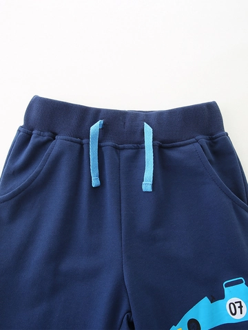 Jungen Casual Baumwolle Jogginghose Marineblau Weich Sportlich Mit Cartoon Auto Druck Für Kleinkinder Aktive Alltagskleidung