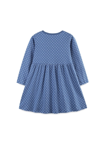 Vestito a Maniche Lunghe in Cotone per Bambine Ricamo Animalier a Pois Vestito da Principessa per Bambini 3-8 Anni