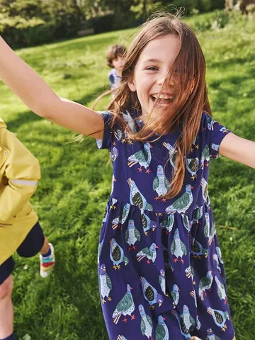 Mädchen Baumwolle Kurzarm Kleid Cartoon Taube Drucken Lässig Rundhalsausschnitt Sommer A-Linie Kleid Kinder Boutique Kleidung