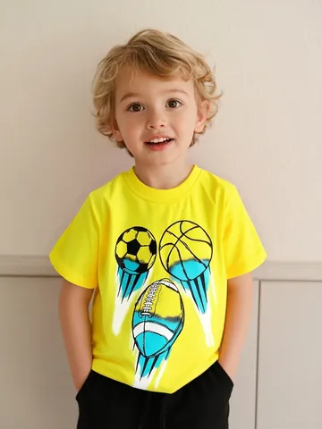 Παιδικό Καλοκαιρινό Βαμβακερό T-Shirt με Κοντό Μανίκι Μόδα Αθλητισμός Ποδόσφαιρο Μπάσκετ Ράγκμπι Τύπωμα Λαιμόκοψη Top