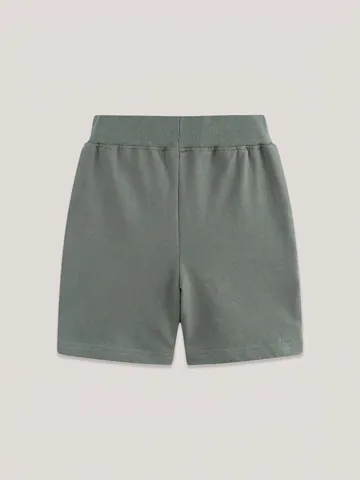Boys Casual Cotton Knit Shorts Cartoon Tractor Embroidery Elastic Waist Comfortable Summer Kids Shorts Army Green