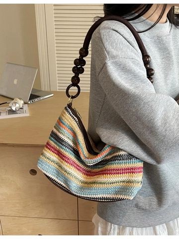Vintage Damen Umhängetasche Mit Holzperlengriff Neuer Chinesischer Stil Samt Gewebte Hobo Unterarmtasche Elegante Lässige Tote